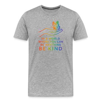 Be Kind, Pride, Regenbogen, Gleichheit, LGBT - Männer Premium Bio T-Shirt - Grau meliert - Vorne - Damien (186cm)