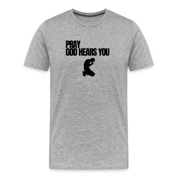 Silhouette de la citation chrétienne noire en prière - T-shirt bio Premium Homme - gris chiné - Devant - Damien (186cm)