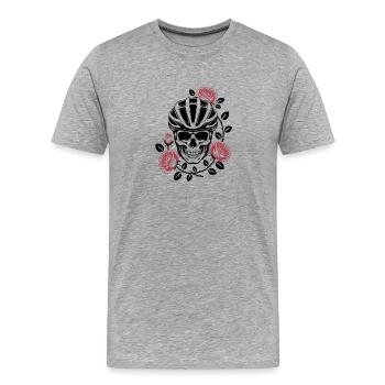 Rennrad Totenkopf Rosen Geschenkidee für Rennrad - Männer Premium Bio T-Shirt - Grau meliert - Vorne - Damien (186cm)