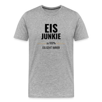 Eis Junkie zu 100% Eis geht immer - Männer Premium Bio T-Shirt - Grau meliert - Vorne - Damien (186cm)