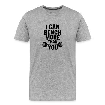 Je peux faire du développé couché plus que toi - T-shirt bio Premium Homme - gris chiné - Devant - Damien (186cm)