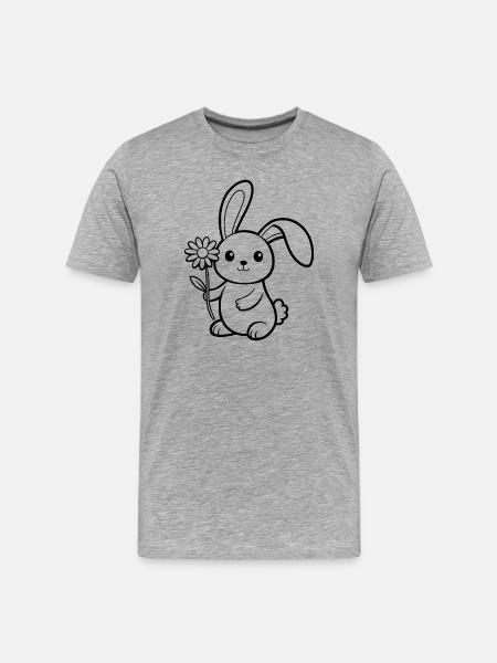 Cute Bunny holding Daisy Flower - Men's Premium Organic T-Shirt - heather grey