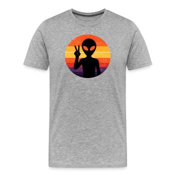 Retro-Alien-Friedenszeichen auf Sonnenuntergangsstreifen - Männer Premium Bio T-Shirt - Grau meliert - Vorne - Damien (186cm)