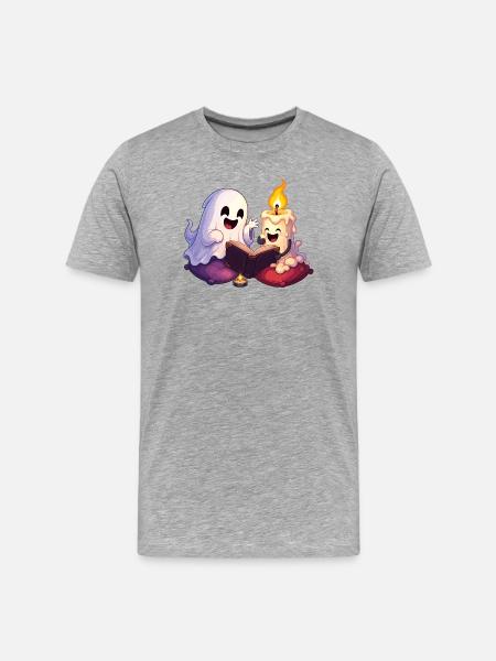 Cuddly Ghost Time Reading - Men's Premium Organic T-Shirt - heather grey