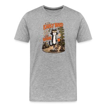 Frühvogel behält die Wurmkatze - Männer Premium Bio T-Shirt - Grau meliert - Vorne - Damien (186cm)