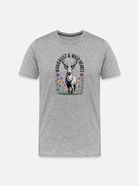 Deer among the flowers of nature - Men's Premium Organic T-Shirt - heather grey