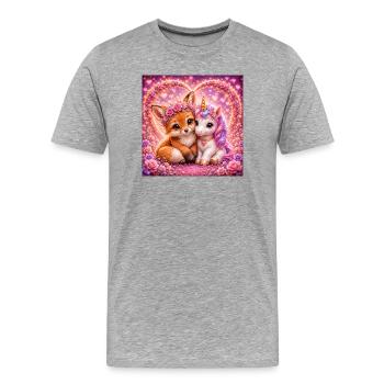 Herzglück Fuchs und Einhorn - Männer Premium Bio T-Shirt - Grau meliert - Vorne - Damien (186cm)