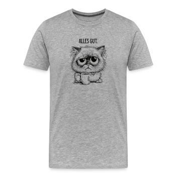 Alles Gut Kaffee Katze Muede Grosse Augen Lustig - Männer Premium Bio T-Shirt - Grau meliert - Vorne - Damien (186cm)