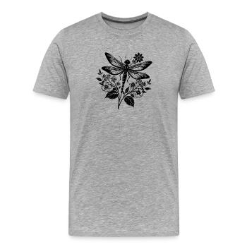 Libelle mit Blumen - Männer Premium Bio T-Shirt - Grau meliert - Vorne - Damien (186cm)