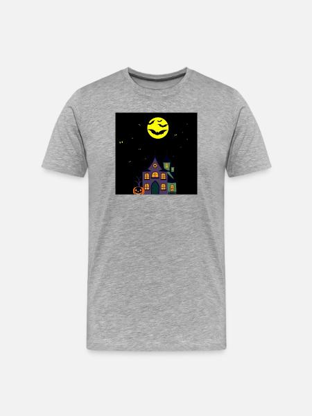 Moonlit Haunted House Night - Men's Premium Organic T-Shirt - heather grey