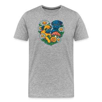 Lebendiges florales Mops-Duo - Männer Premium Bio T-Shirt - Grau meliert - Vorne - Damien (186cm)
