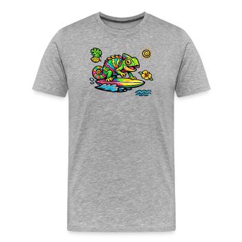 Colorful chameleon surfing art - Men's Premium Organic T-Shirt - heather grey - Front - Damien (186cm)