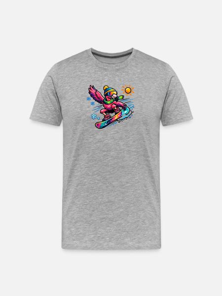 Flamingo snowboard in winter splendour - Men's Premium Organic T-Shirt - heather grey