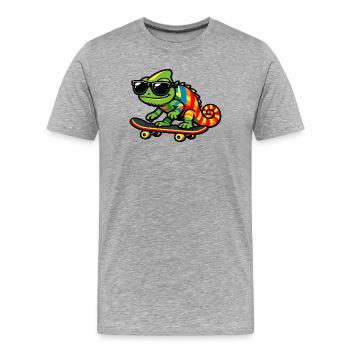 Rainbow Chameleon Skateboard - Men's Premium Organic T-Shirt - heather grey - Front - Damien (186cm)