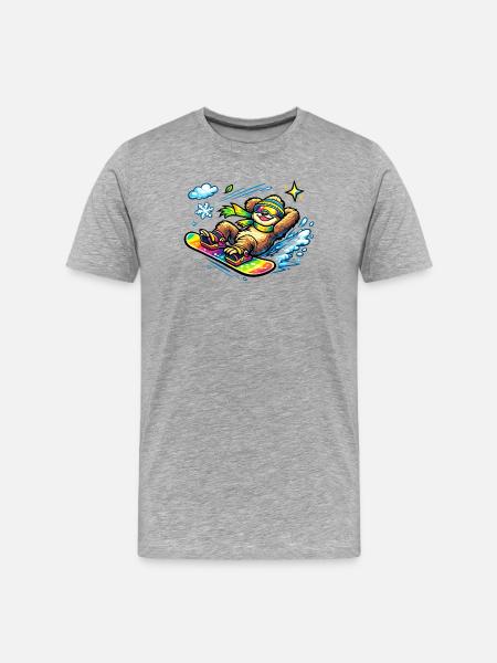 Schnee-Surfer Faultier - Männer Premium Bio T-Shirt - Grau meliert