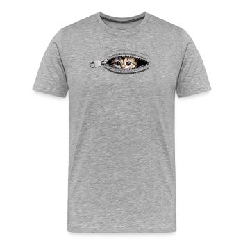 Katze Reißverschluss Katzenmama Cat Süßes Katzen - Männer Premium Bio T-Shirt - Grau meliert - Vorne - Damien (186cm)