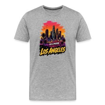 LA Sonnenuntergang Skyline Pop-Art - Männer Premium Bio T-Shirt - Grau meliert - Vorne - Damien (186cm)