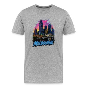 Coucher de soleil de la Skyline Pop Art de Melbourne - T-shirt bio Premium Homme - gris chiné - Devant - Damien (186cm)