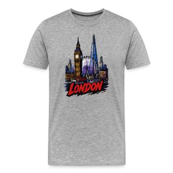 La silhouette néon de Londres - T-shirt bio Premium Homme - gris chiné - Devant - Damien (186cm)