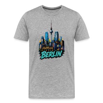 Berliner Skyline Bild - Männer Premium Bio T-Shirt - Grau meliert - Vorne - Damien (186cm)