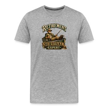Expert en survie à la retraite - T-shirt bio Premium Homme - gris chiné - Devant - Damien (186cm)