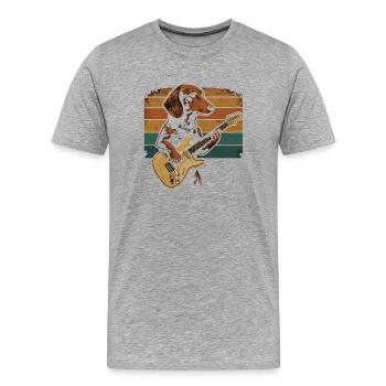 Chien teckel avec un look rétro de guitare électrique - T-shirt bio Premium Homme - gris chiné - Devant - Damien (186cm)