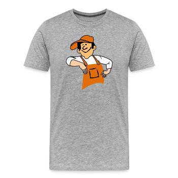 Mascotte amicale du bricoleur – Cartoon Craftsman Worke - T-shirt bio Premium Homme - gris chiné - Devant - Damien (186cm)