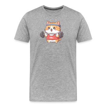 Katze macht Kraftsport - Männer Premium Bio T-Shirt - Grau meliert - Vorne - Damien (186cm)