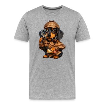 Teckel Sherlock - T-shirt bio Premium Homme - gris chiné - Devant - Damien (186cm)