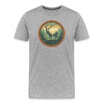 Vintage Hirsch im Wald - Retro Natur Design - Männer Premium Bio T-Shirt - Grau meliert - Vorne - Damien (186cm)
