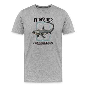 La Journée de sensibilisation au requin batteur – Fuchshai - T-shirt bio Premium Homme - gris chiné - Devant - Damien (186cm)