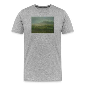 Misty Morning Light Over Lush Green Wetland - Men's Premium Organic T-Shirt - heather grey - Front - Damien (186cm)