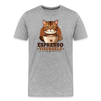 Espresso Cat Yourself - T-shirt bio Premium Homme - gris chiné - Devant - Damien (186cm)