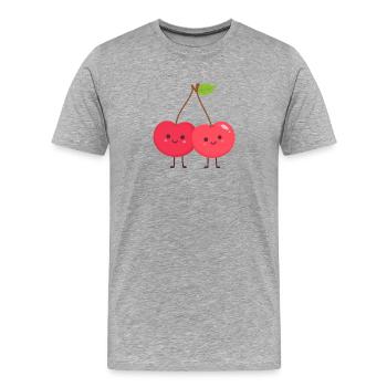 Duo cerises câlines - T-shirt bio Premium Homme - gris chiné - Devant - Damien (186cm)