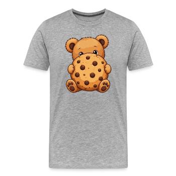 Ours en peaux avec biscuit - T-shirt bio Premium Homme - gris chiné - Devant - Damien (186cm)