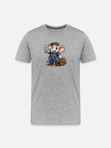 Elephant mechanic in blue overalls - Men's Premium Organic T-Shirt - heather grey