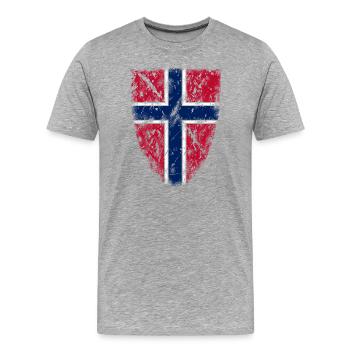 Armoiries du drapeau / bouclier de la Norvège VINTAGE - T-shirt bio Premium Homme - gris chiné - Devant - Damien (186cm)
