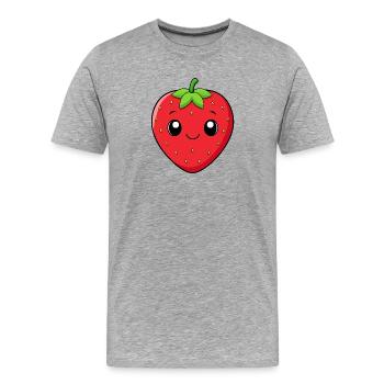 Sourire fraise Kawaii - T-shirt bio Premium Homme - gris chiné - Devant - Damien (186cm)