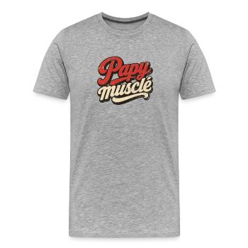 Papy musclé - T-shirt bio Premium Homme - gris chiné - Devant - Damien (186cm)