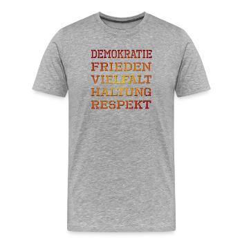 DEMOKRATIE RESPEKT FRIEDEN - Männer Premium Bio T-Shirt - Grau meliert - Vorne - Damien (186cm)