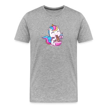 Pastell-Einhorn-Ramen-Bowl - Männer Premium Bio T-Shirt - Grau meliert - Vorne - Damien (186cm)