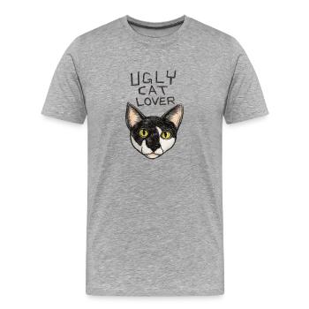 T-shirt Chat Laid, Amoureux de Chat, Visage de Chat - T-shirt bio Premium Homme - gris chiné - Devant - Damien (186cm)