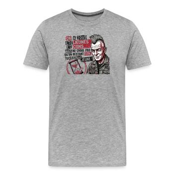 rester jeunes et cons - T-shirt bio Premium Homme - gris chiné - Devant - Damien (186cm)