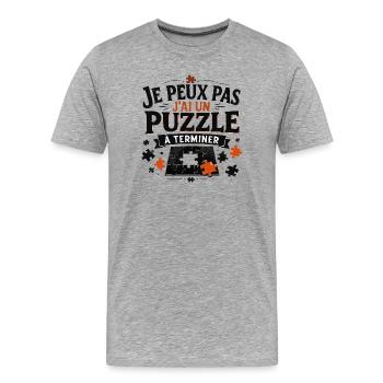 Je Peux Pas J’ai Un Puzzle À Terminer - T-shirt bio Premium Homme - gris chiné - Devant - Damien (186cm)