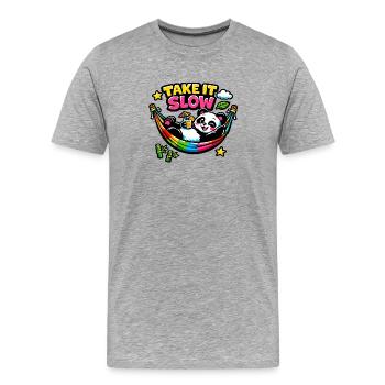 Panda dans un hamac arc-en-ciel - T-shirt bio Premium Homme - gris chiné - Devant - Damien (186cm)