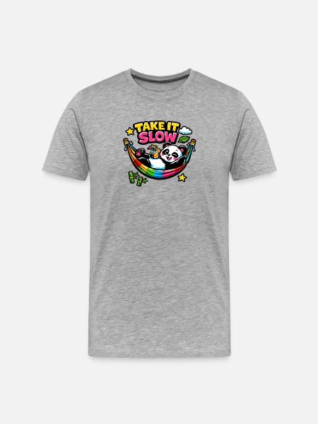 Panda in rainbow hammock - Men's Premium Organic T-Shirt - heather grey