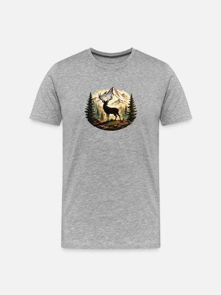 Deer silhouette in mountain forest - Men's Premium Organic T-Shirt - heather grey