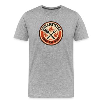 Grillmeister Chef am Rost Badge - Männer Premium Bio T-Shirt - Grau meliert - Vorne - Damien (186cm)