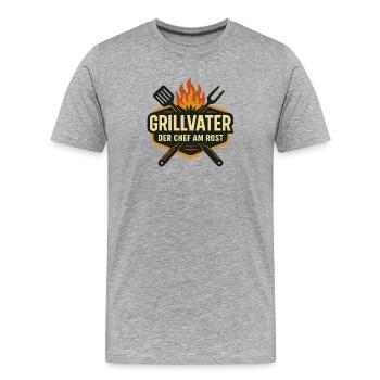 Grillvater – Der Chef am Rost - Männer Premium Bio T-Shirt - Grau meliert - Vorne - Damien (186cm)