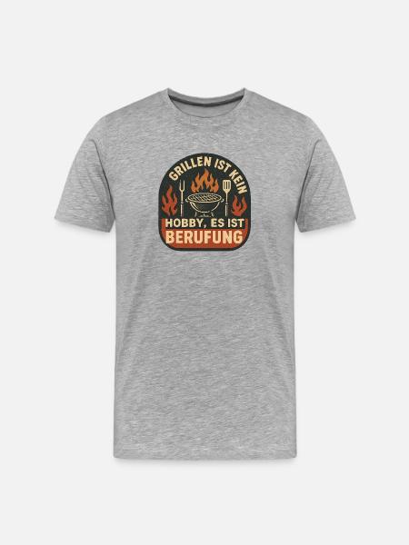 Grillen ist Berufung Patch - Männer Premium Bio T-Shirt - Grau meliert